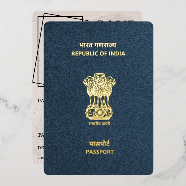 Navy Blue India Passport Save The Date (Front/Back)