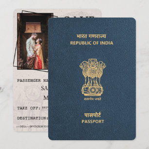 Navy Blue India Passport Save The Date
