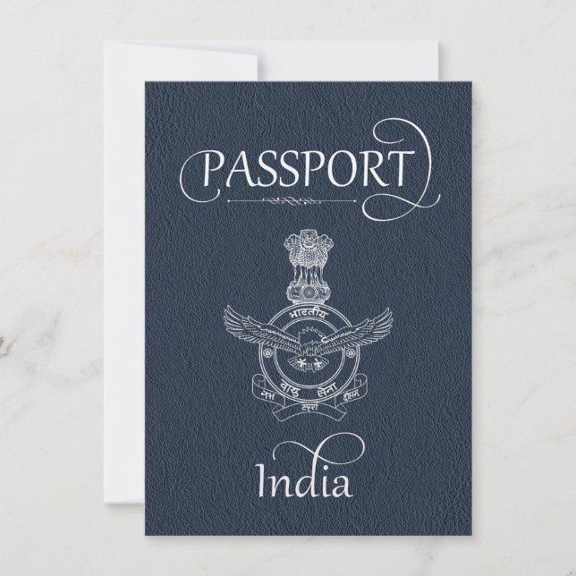 Navy Blue India Passport Save the Date Card (Front)