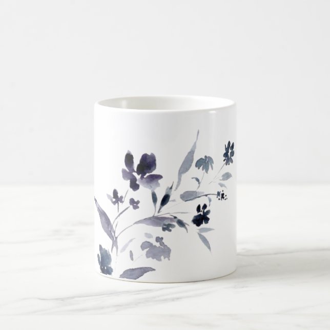 Navy blue indigo floral flower watercolor coffee mug (Center)