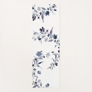 Navy blue indigo floral flower watercolor yoga mat