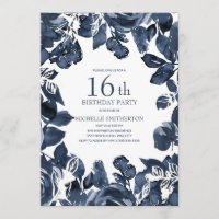 Navy Blue Indigo Leaves 16th Birthday