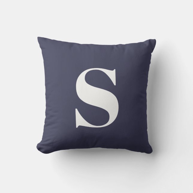 Navy Blue Initial Monogrammed Outdoor Pillow (Front)