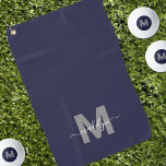 Navy Blue Initial Name Monogram Golf Towel<br><div class="desc">Create Your Own Personalized Custom Sage Green Modern Script Name Monogram Golf Towel. This chic, feminine golf towel features a stylish monogram design with a flat white initial on a soft sage green background and a classic black script name for a personalized touch. Printed on one side, this towel adds...</div>