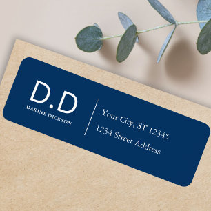 Navy Blue Initials Monogram Return Address 