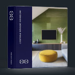 Navy Blue Interior Designer Portfolio Binder<br><div class="desc">Keep your portfolio organized and stylish with this navy blue 3-ring binder. The front features a banner on the left with space for your project name and logo, and the remaining two-thirds of the front has a template photo that can be easily replaced with your work. The spine and back...</div>