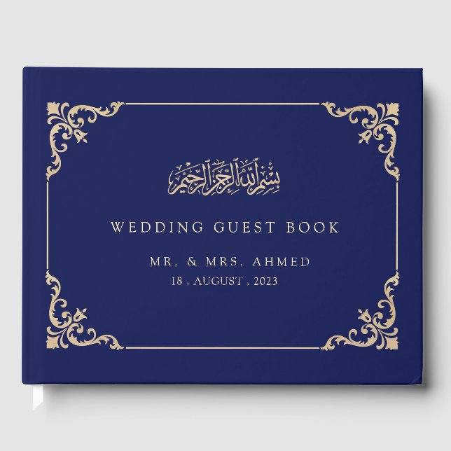 Navy Blue Islamic Muslim Wedding Guest Book (Front)