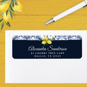 Navy Blue Italian Lemon Return Address