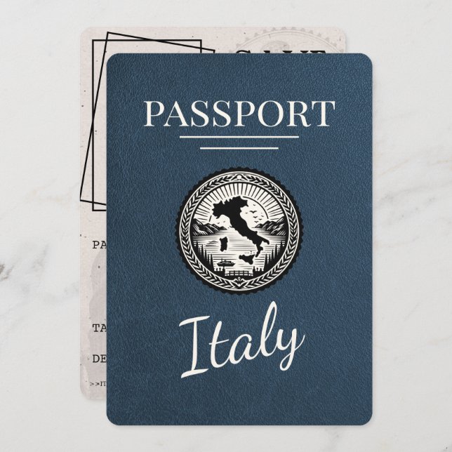 Navy Blue Italy Passport Save The Date (Front/Back)