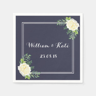 Navy blue Ivory Chic Rose wedding napkins