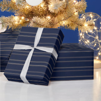 Navy Blue Ivory Gold Pinstripes Wrapping Paper