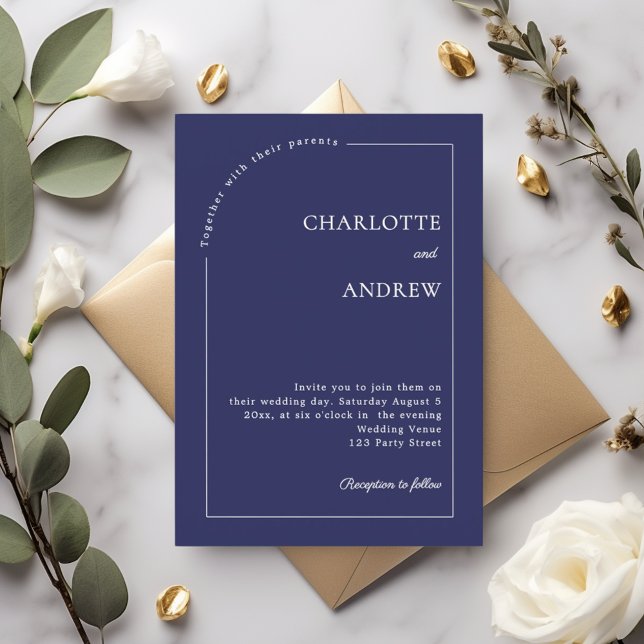 Navy blue ivory modern minimalist wedding invitation (Creator Uploaded)