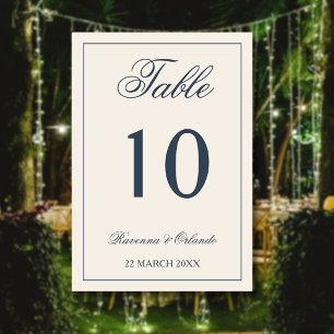 Navy Blue Ivory Old Money Formal Frame Wedding Table Number