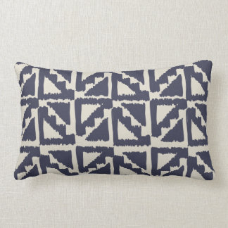 Navy Blue Ivory Tribal Print Ikat Triangle Pattern Lumbar Pillow