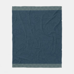 Navy Blue Jacquard Floral Teal Plaid  Fleece Blanket