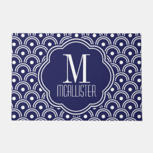 Navy Blue Japanese Style Pattern Personalized Doormat