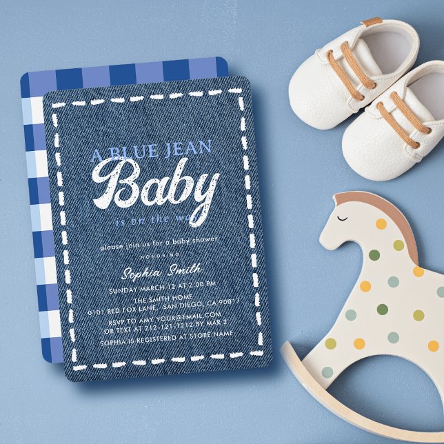 Navy Blue Jean Baby Boy Baby Shower Invitation (Creator Uploaded)