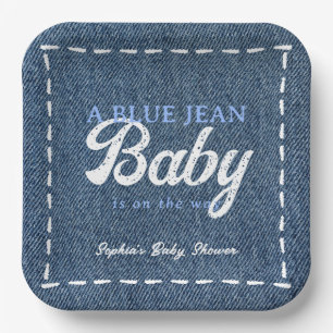Navy Blue Jean Baby Boy Baby Shower Paper Plate