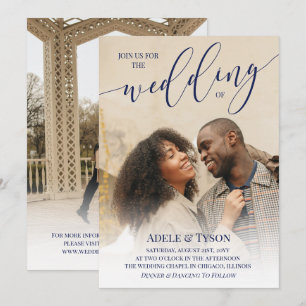 Navy Blue Join Us Photo Double Sided Wedding Invitation