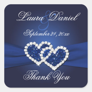 Navy Blue Joined Hearts Wedding Favour Sticker