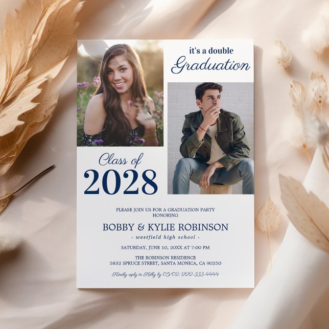 Navy Blue Joint Graduation Party Invitation (Creator Uploaded)