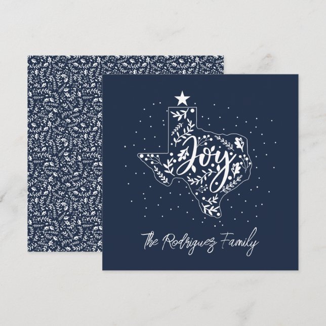 Navy Blue Joy Holiday Leaves Texas Shape (Front/Back)