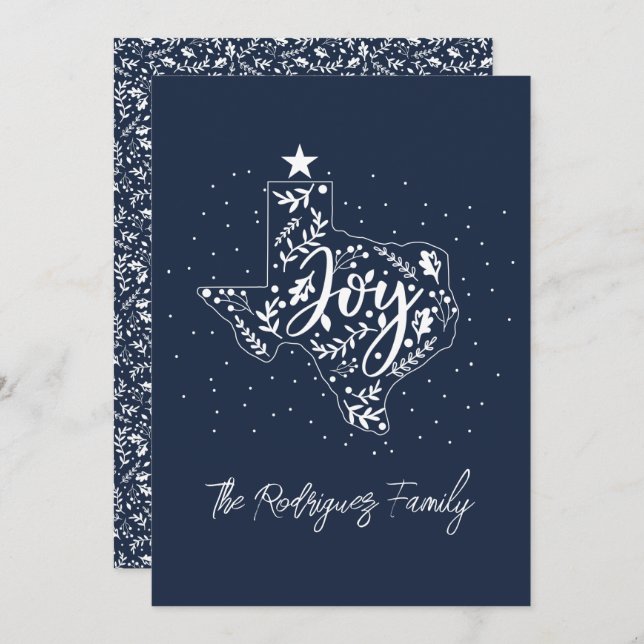 Navy Blue Joy Holiday Leaves Texas Shape (Front/Back)