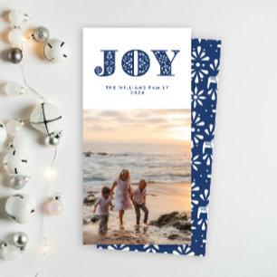 Navy Blue Joy Swedish Dala Horse Holiday Photocard