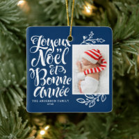 Navy Blue Joyeux Noël and Bonne Année Photo