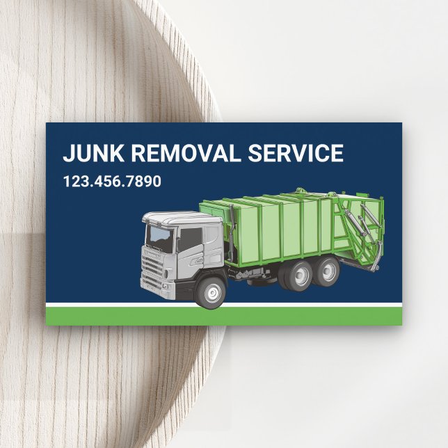 Navy Blue Junk Removal Service Garbage Truck Business Card (Creator Uploaded)