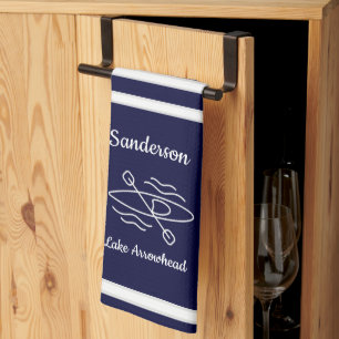 Navy Blue Kayak Monogram Name Lake house Kitchen T Towel