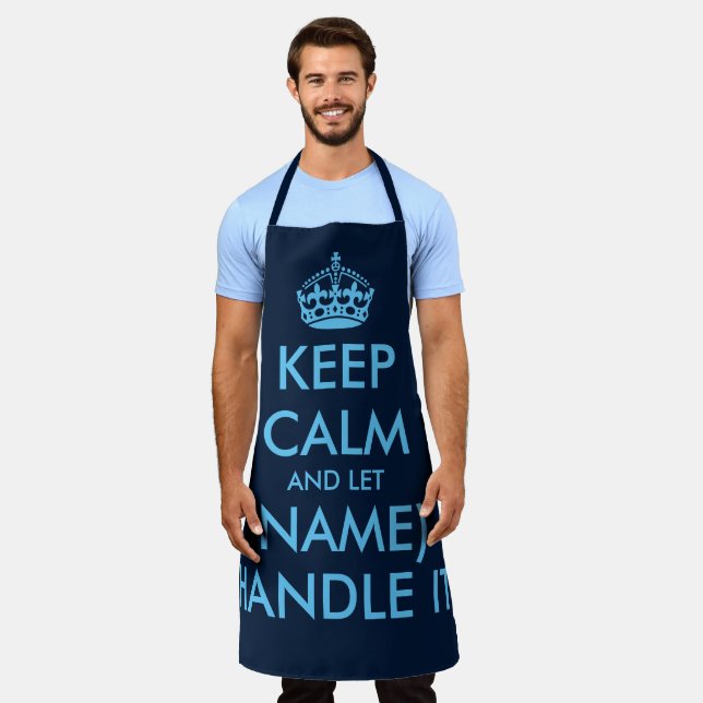 Navy blue keep calm and let handle it crazy BBQ Apron (Worn)