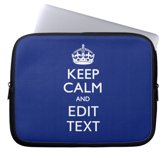 Navy Blue Keep Calm Have Your Text Personalized Laptop Sleeve (Front)