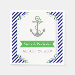 Navy blue, Kelly green anchor nautical wedding Napkin