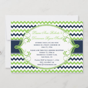 Navy Blue Kelly Green Chevron Reception Only Invitation