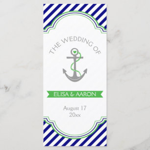 Navy blue, Kelly green nautical wedding program