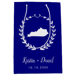 Navy Blue Kentucky Map Wedding Welcome Swag Medium Gift Bag