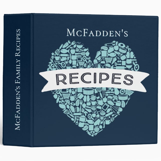 Navy Blue Kitchen Recipe Personalized Cook Cooking Binder (Front/Spine)