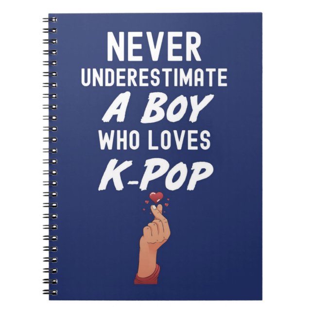 Navy Blue Kpop Gifts For Boy For Kids Finger Heart Notebook (Front)