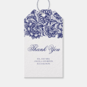 Navy Blue Lace Elegant Wedding Gift Tags