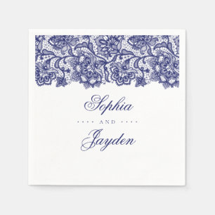 Navy Blue Lace Elegant Wedding Napkin