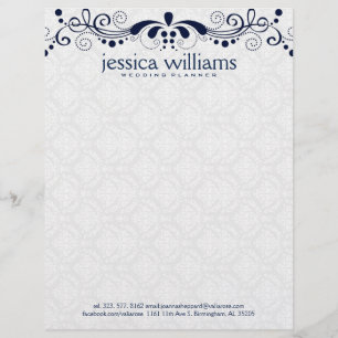 Navy-blue Lace Over White Damasks Background Letterhead