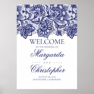 Navy Blue Lace Wedding Welcome Sign