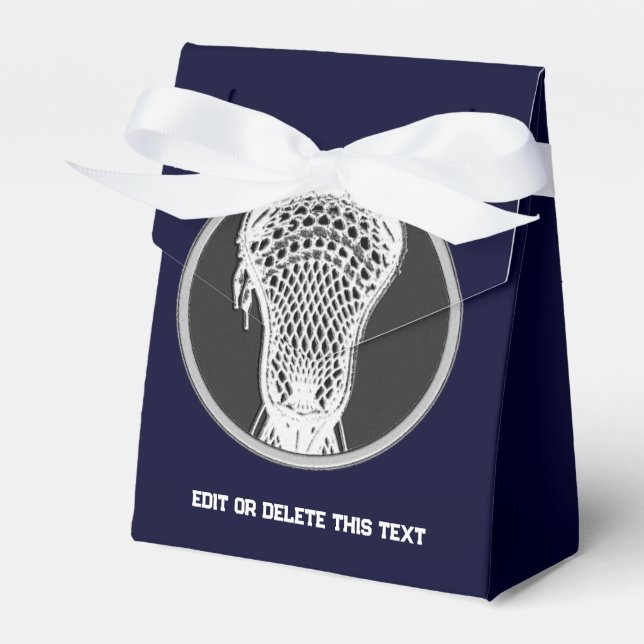 Navy-blue Lacrosse Sports Favor Box (Front Side)