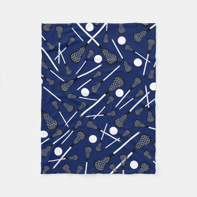 Navy blue lacrosse sticks fleece blanket (Front)