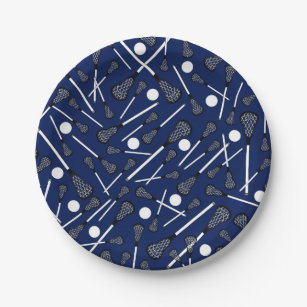 Navy blue lacrosse sticks paper plate