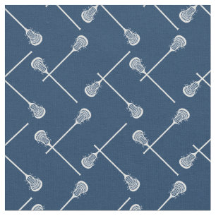 Navy Blue Lacrosse White Sticks Patterned Fabric