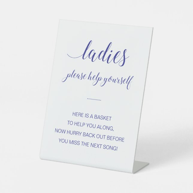 Navy Blue Ladies Bathroom Basket Wedding Pedestal Sign (Front)