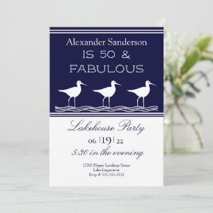 Navy Blue Lakehouse 50 and Fabulous Birthday Party Invitation
