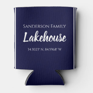 Navy Blue Lakehouse Family name  Map Corinates   Can Cooler